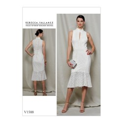 1588 VOGUE REBECCA VALLANCE FIT LINED SLEEVELESS INSET FLOUNCE DRESS PATTERN 14-22 NEW